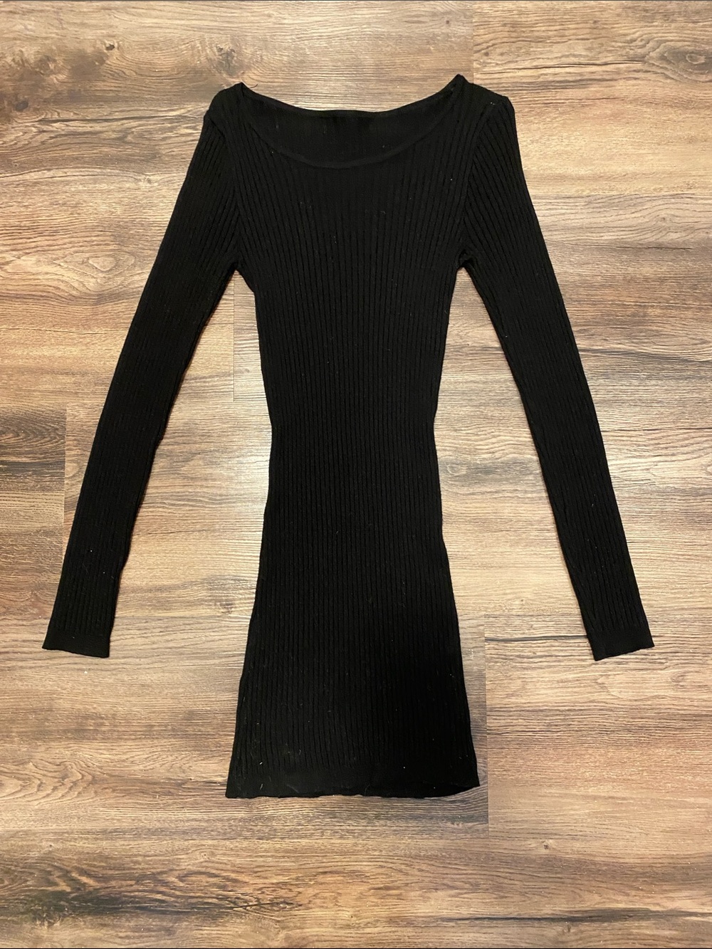 Black Ribbed Long Sleeve Bodycon Dress
